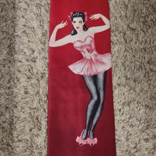 Varga Girl Pinup Neck Tie VTG 1980s Dancer 1943 Hearst Corp Red Maroon NWOT