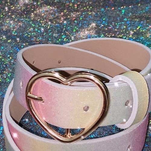 Bling Female Rainbow Waist Belt with Heart Buckle Universal Jeans Skirt Belt - Picture 7 of 9