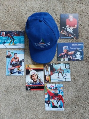 Biathlon Fan Paket ,7 Autogrammkarten plus 1 original Kappe WM 2004 in Oberhof