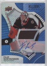 2021 Upper Deck Allure Rookies Blue Line Jersey 22/75 Filip Gustavsson Auto dy8