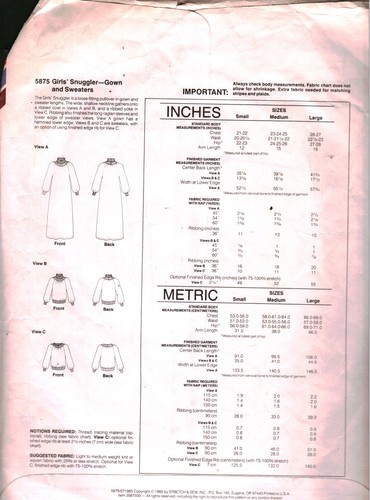 5875 Stretch & Sew Vintage Sewing Pattern Girls 1980s Pullover Gown Sweaters M - Picture 2 of 2