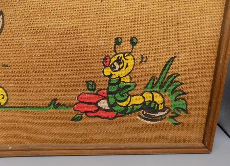 Vintage Tandy Corp. Burlap Bulletin Board Trust in Me Chicken Worm Cartoon 70's  - Image 3 of 4