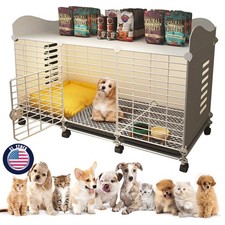 43" Heavy Duty Dog Cage Indoor House Dog Kennel End Table with Doors  Wheels US