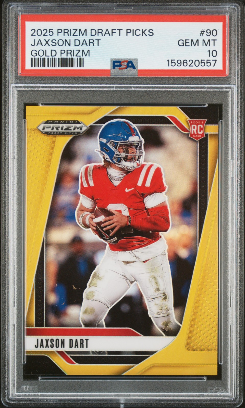 2025 PANINI PRIZM DRAFT PICKS GOLD PRIZM #90 JAXSON DART 07/10 PSA 10