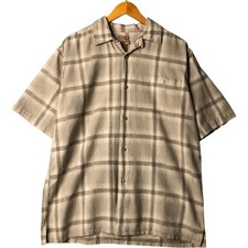 Vintage BRUNO Washable Linen Check Pattern Short Sleeve Open Collar Linen Sh...