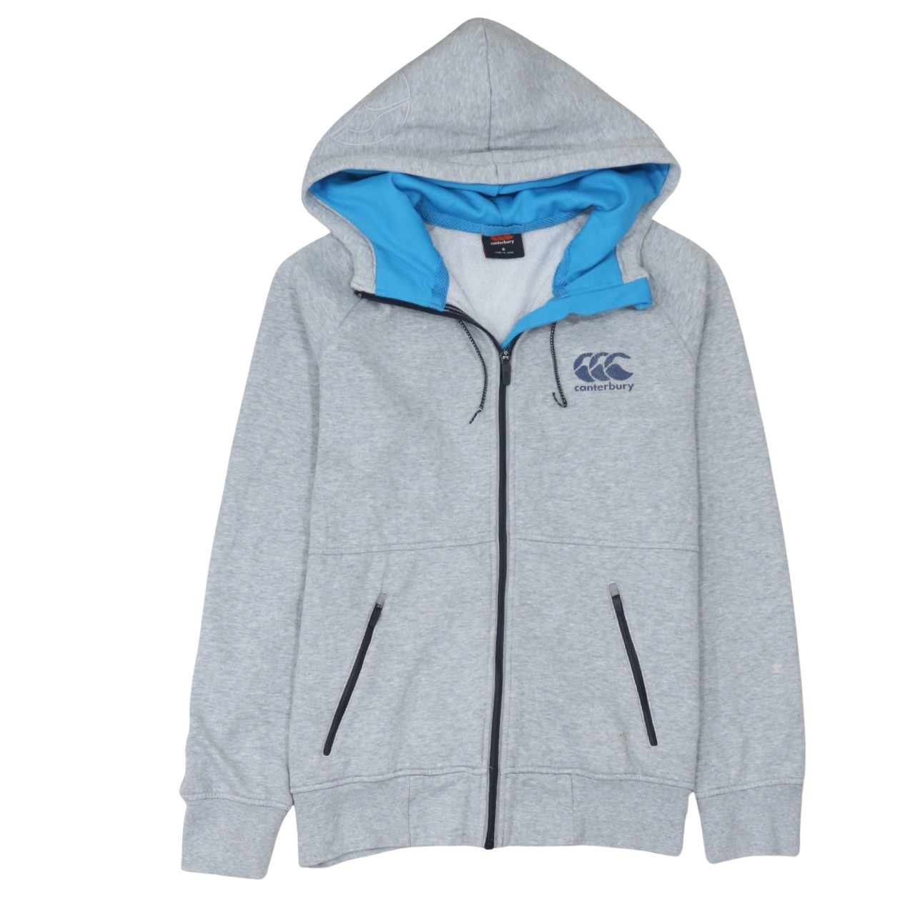 Canterbury Mens Hoodie Grey Full Zip Blue Lined Hood Embroidered Sports Logo S