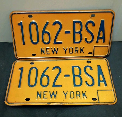 Vintage NY License Plate. Tags (2) Pair# 1062-BSA.