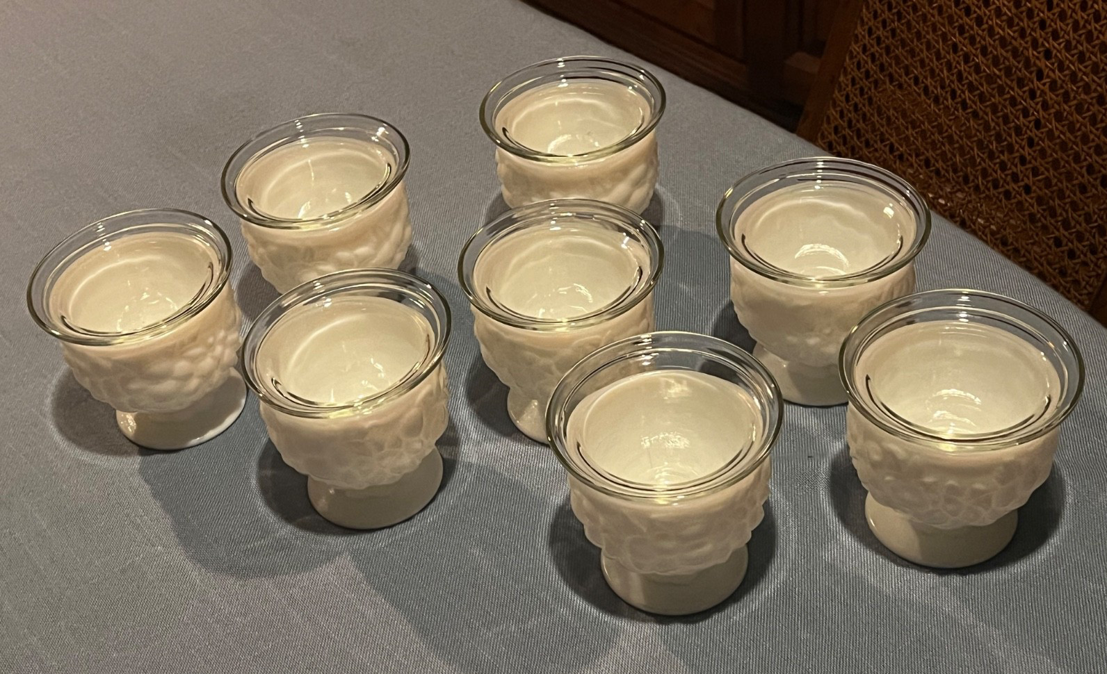 Of 8 Vintage Shrimp Cocktail Dishes - Floral White W/ Glass 