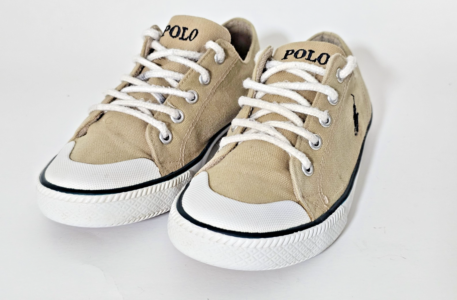 PONY Sneakers basse Polo Ralph Lauren bambino marrone marrone chiaro tela stringate taglia 2