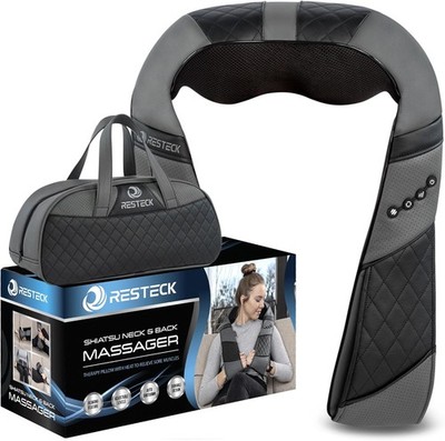 Restek Neck Back Massager Heated 3D Deep Tissue Kneading Pillow Shoulder