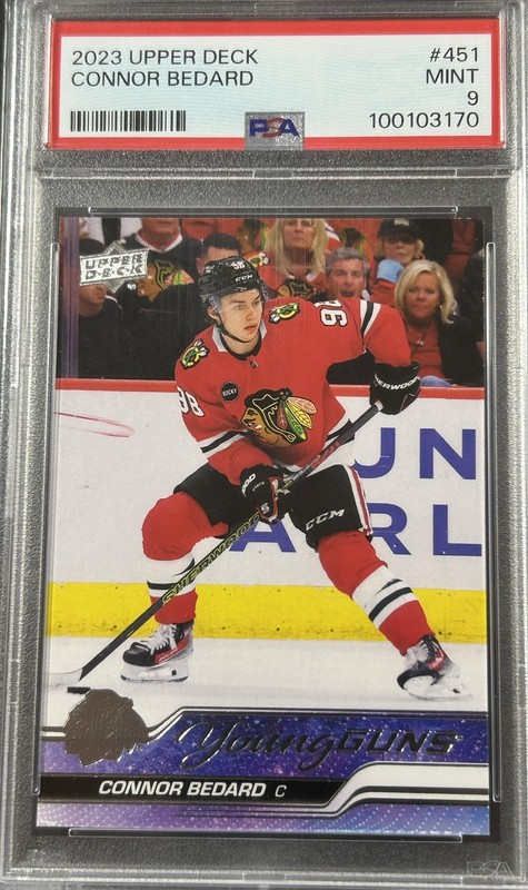 Connor Bedard 2023-24 Upper Deck Young Guns #451 Chicago Blackhawks PSA 9