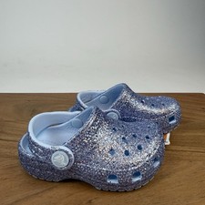 NWT Little Kids Girls Crocs Purple Classic Chunky Glitter Clogs Sandals Size 6 C