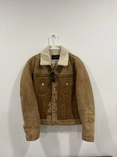 Buck Mason Men's Sand Shearling Suede Leather Trucker Jacket Medium $995 MSRP - product listing photo