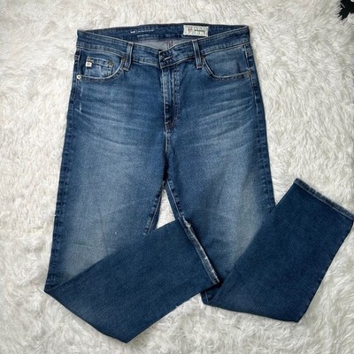 AG Adriano Goldschmied Mari Mid Rise Slim Straight Jeans Womens 32 Blue Japanese