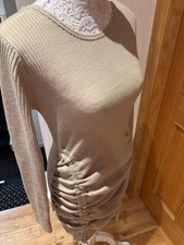 Jumper dress stretchy autumn mini midi knee length gold beige dress L 14 16