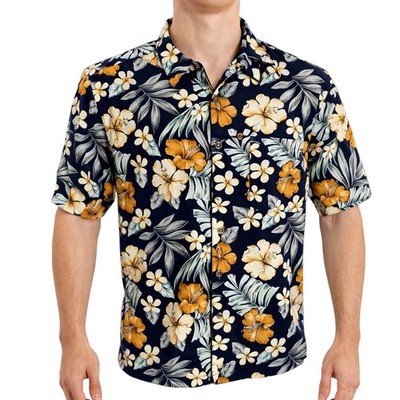 Ocean Pacific Sport Hawaiihemd Großes Blumenmuster Plumeria Hibiskus Schwarz