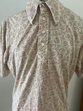 Men  s 60  s Knit Polo Shirt 42 M Paisley Print Towncraft 15-15.5 Tapered