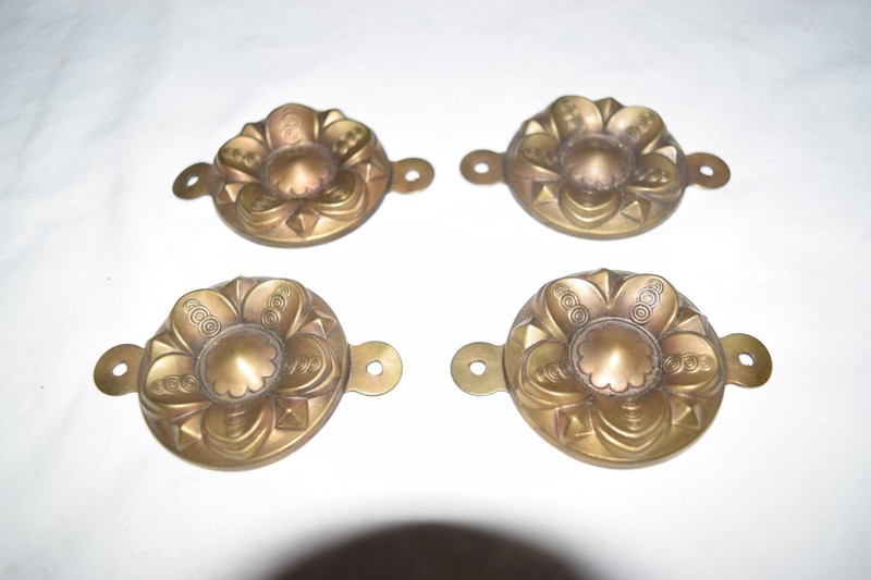 4 Antique Brass Victorian Furniture Upholstery  Escutcheon Hardware plates
