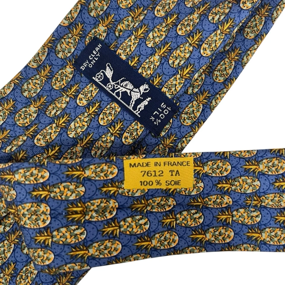 Hermes мужской галстук ананасы фрукты синий атлас шелк 7612 TA 3,5» (W) x 57» (L) guc - Изображение 3 из 4