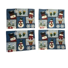NEW Essential Home Winter Snowman Holiday Placemats Set Of 4 Blue White Cottage