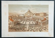 Stampa antica cromolitografia 1870 benoist ciceri lemercier san pietro pio IX