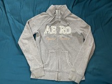Vintage Y2K Aeropostale Sweater Womens Small Gray Full Zip Aero Preppy Cheer