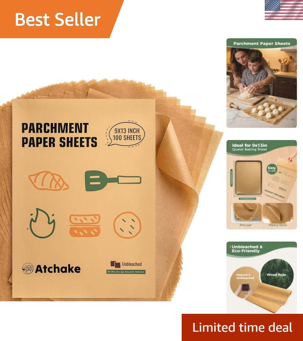 9x13 Unbleached Parchment Paper Sheets for Baking, Precut Brown Parchment Pap...