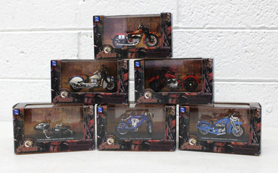 Lot of 6 New-Ray 1:32 Scale Die Cast Indian Motorcycles (1908 thru 1947)