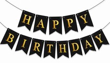 Happy Birthday Banner Party Banner NO DIY Birthday Sign Black and Gold