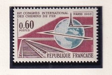 🦬Timbre France N°1488 - Luxe ** Congrès des Chemins de Fer -  MNH** - 1966🦬