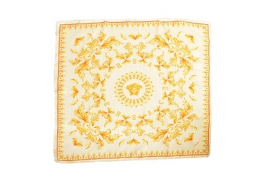 Versace Ivory & Gold Versace Signature Print 100% Silk Shawl Scarf Bandana