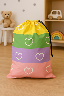 Rainbow Hearts Laundry Bag with Strap