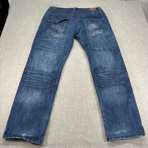 Jordan Craig Jeans Mens 38x32 Blue Straight Whiskers Dark Wash Faded - Picture 5 of 11