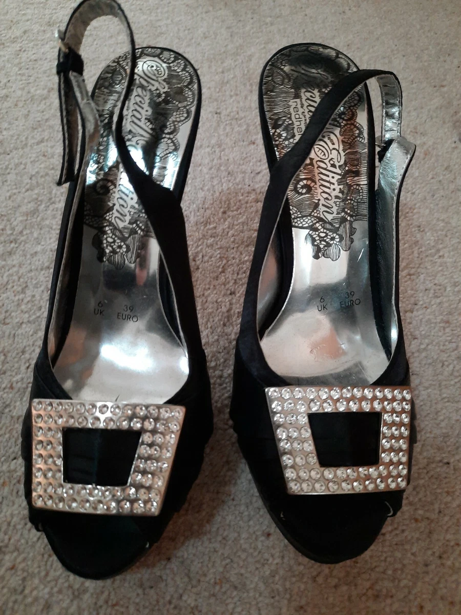 Red Herring Womens High Heel Platform Diamonte Evening Shoes UK 6
