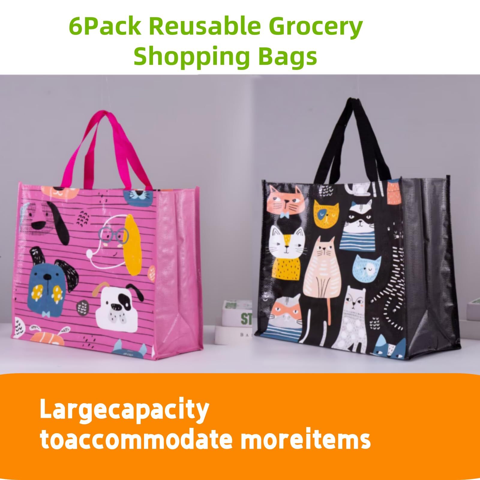 6 Pack Reusable Grocery Shopping Bags Heavy Duty Large Shopping Extremely Dur...