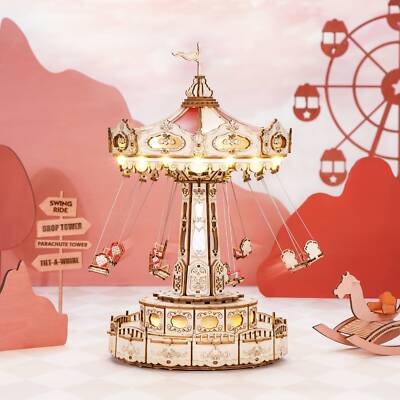 ROKR Swing Ride 3D Wooden Puzzles LED Music Box Puzzle Rotating Model Adult Gift