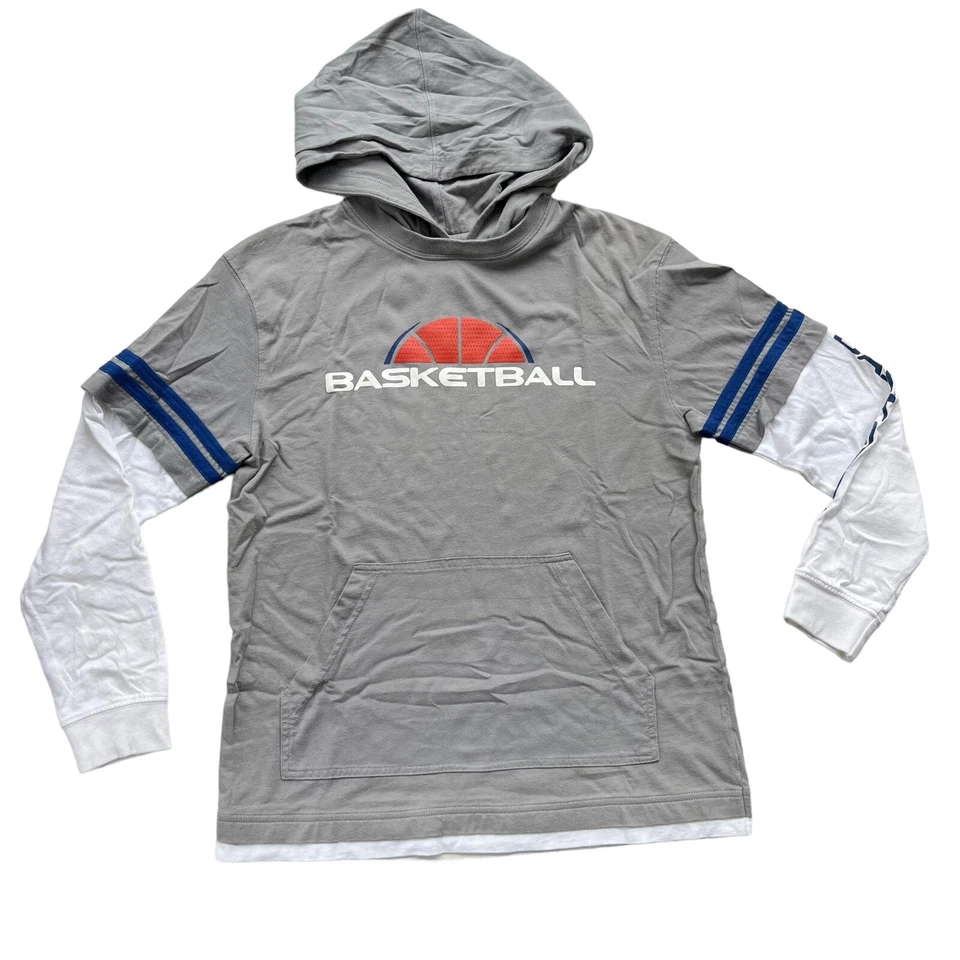 Simply For Sports Boy’s L Gray Basketball Graphic Print Hooded Long Sleeve Top - Image 2 of 4