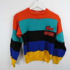 Izod Lacoste Sweater Youth S 8-10 Striped Rainbow Retro Crewneck VINTAGE 80s