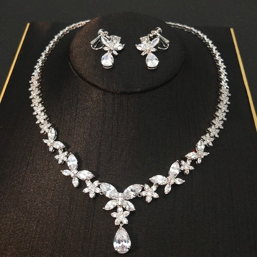Luxury All CZ Cubic Zirconia Necklace Earrings Set Wedding Party Pageant Prom - Picture 5 of 5