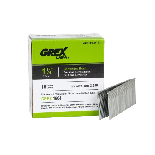 Grex GBN16 16 Gauge 1-1/4 in. Galvanized Brads, 2.5M GBN16-32 (T32)