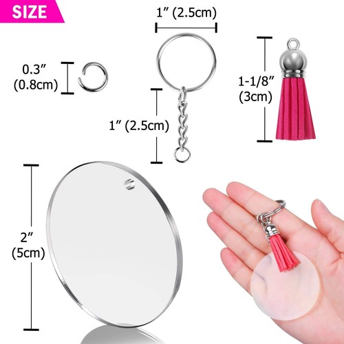 200 Pcs Clear Acrylic Keychain Blanks with Keychain Tassels for DIY Crafts - Picture 4 of 7
