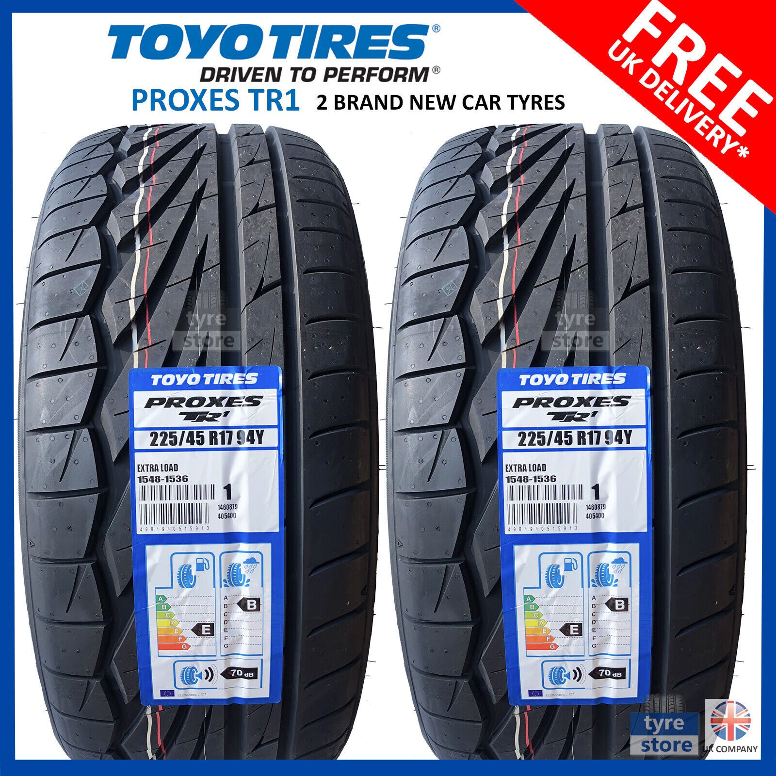 2X New 225 45 17 TOYO PROXES TR1 94Y XL 225/45R17 2254517 *B WET GRIP* (2  TYRES)