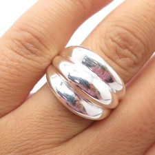 925 Sterling Silver Vintage Ribbed Puffy Modernist Cocktail Ring Size 7