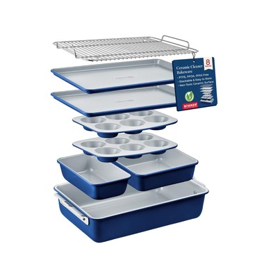 Bakken 8-Piece Stackable Bakeware Set   Ceramic Non-Stick, Oven-Safe Bakin