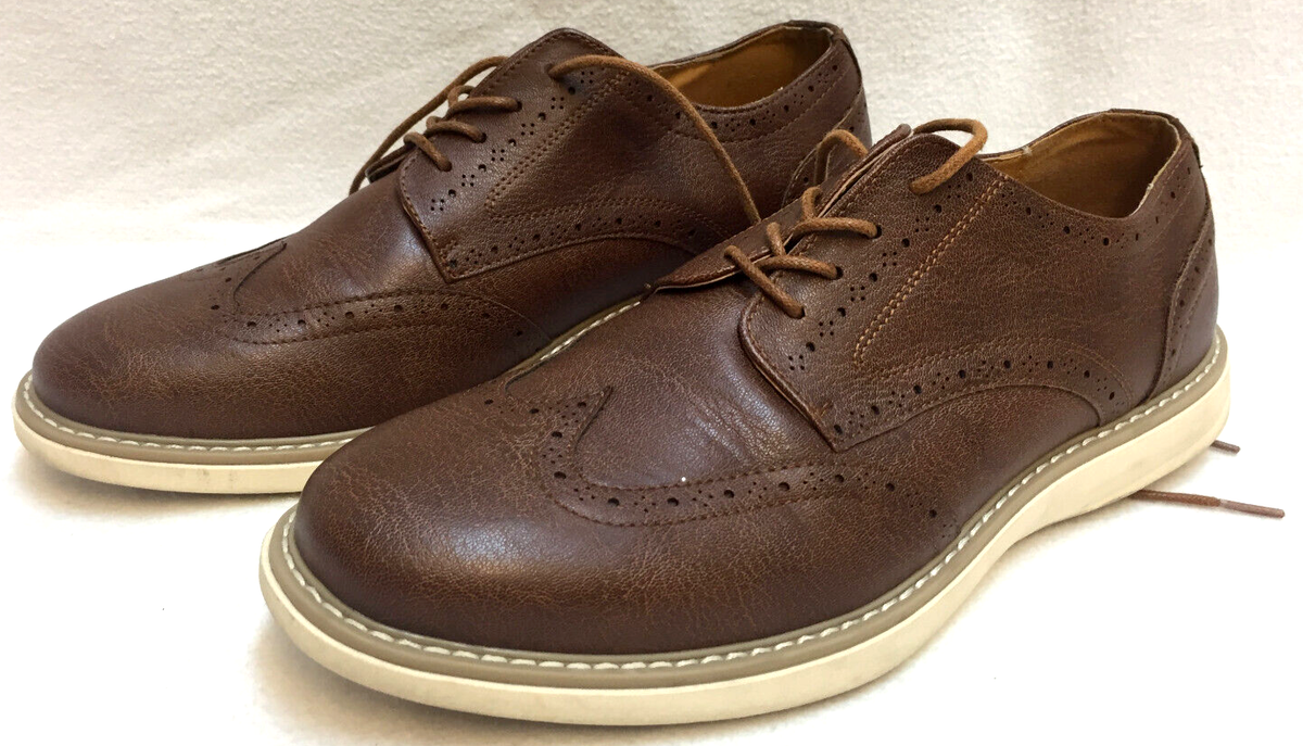 Nautica Mens Shoes Brown Faux Leather Lace Up Wingtip Loafer Beige