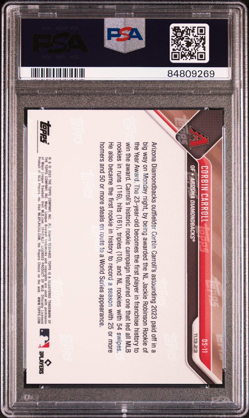 Graded 2023 Topps Now Corbin Carroll #OS11 Offseason Rookie Baseball Card PSA 10 view 2