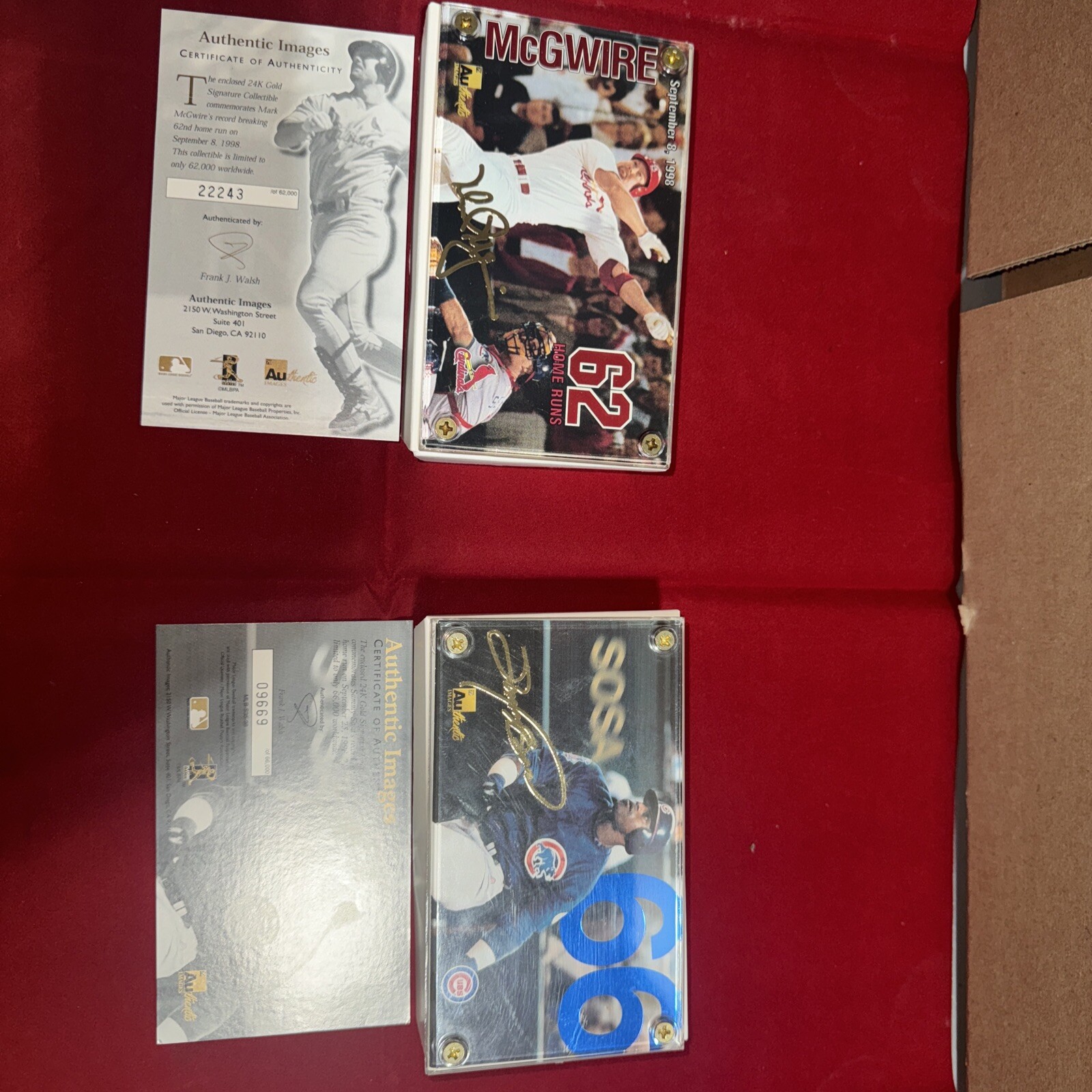 RARE! MARK McGWIRE & Sammy Sosa 24K GOLD SIGNATURE HOME RUN CARD (K2)