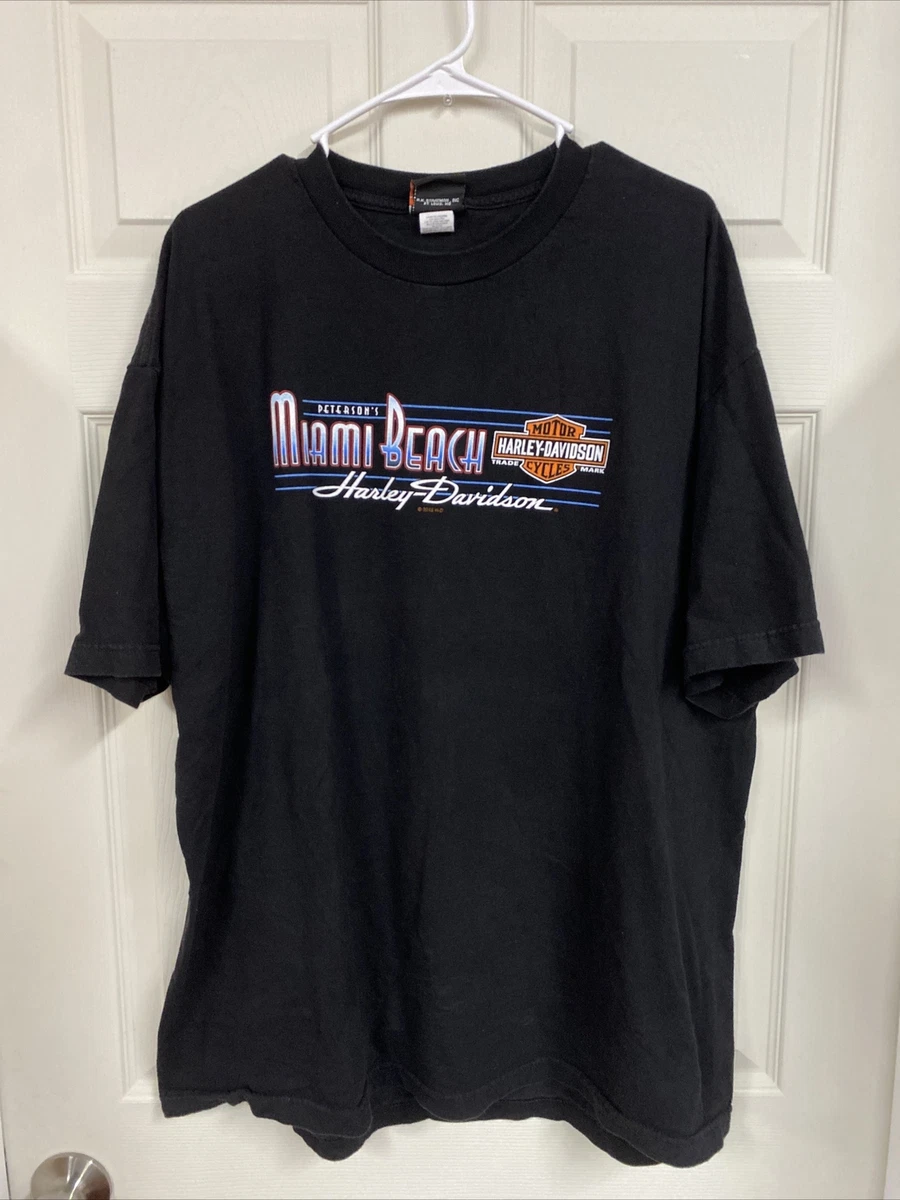 Vintage Harley Davidson MotorCycles Black T-Shirt Size 2XL Miami Beach Florida