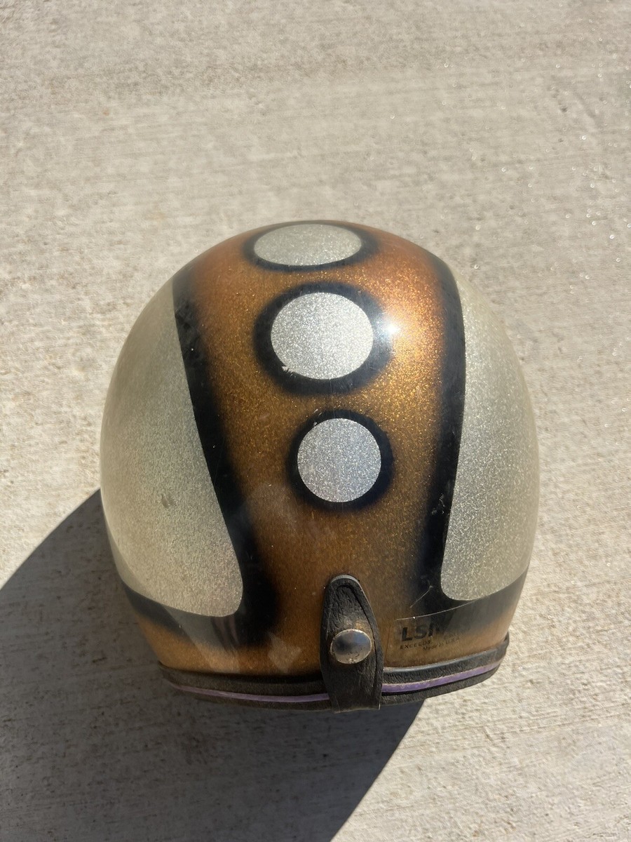 Vintage 60s LSI Motorcycle Helmet Z-90 01-1966 Gold Silver Glitter