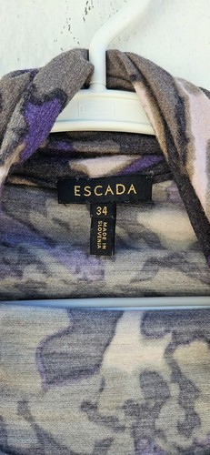 Escada Dress Size 34 Small Gray Pink Camo Off Shoulder Wool Thin Ruched Midi - Picture 2 of 13